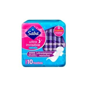 Toallas Sanitarias Nocturnas Saba Ultra Invisible 10uds