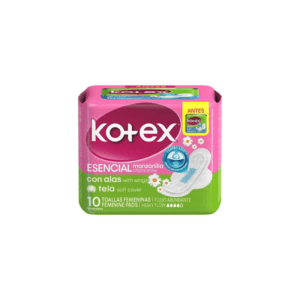 Toallas Sanitarias con Alas Kotex Esencial Manzanilla 10uds